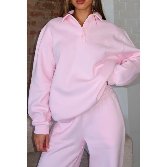 White Fox Chill Moves Oversized Henley Sweater Chocolate M/L - Picture 1 of 2